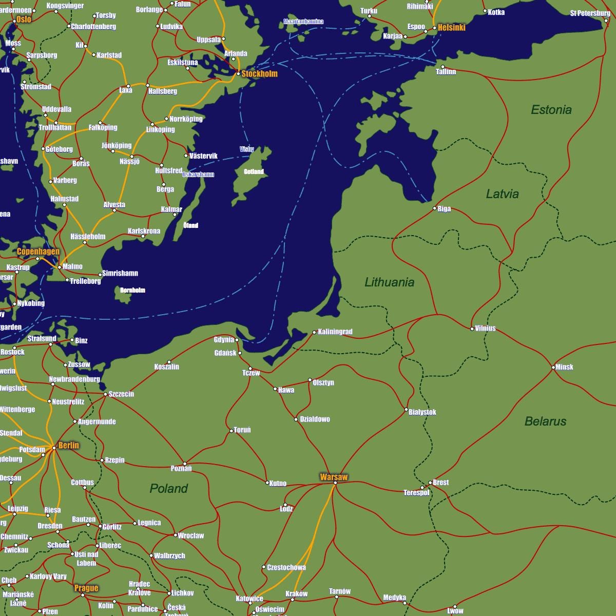 Mapa Litwy pociągiem
