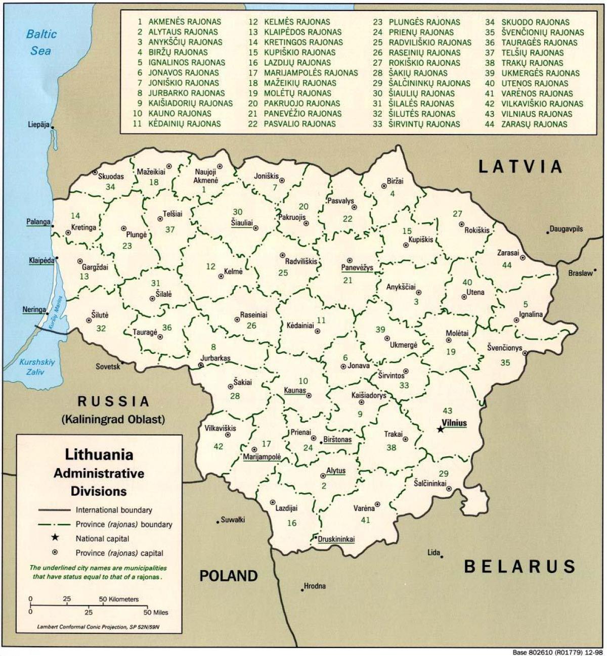 Mapa mapa Litwy z miastami